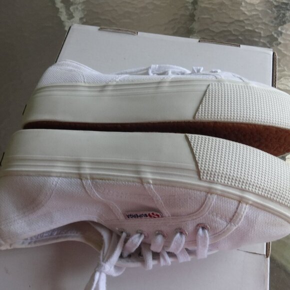 SUPEEGA 2790 White platform sneakers, women's 7, canvas upper rubber bottoms - Picture 10 of 13